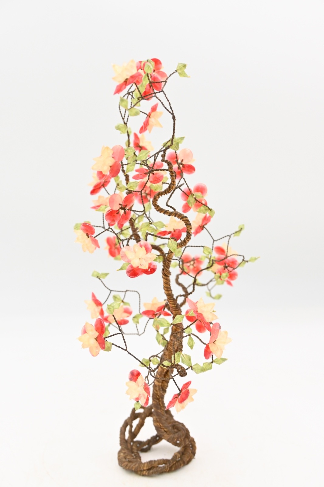 Vintage Decorative Wrapped Copper Wire Bonsai Tree Cherry Blossom Flowers