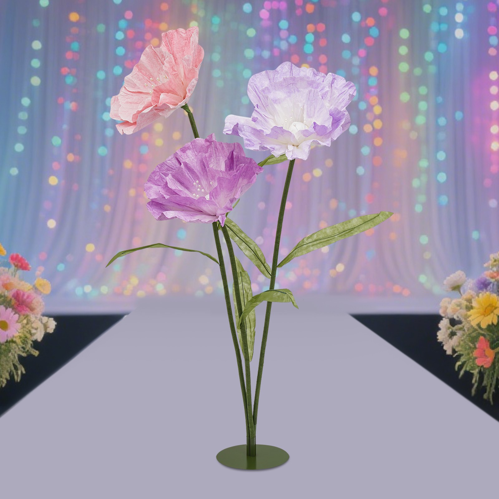 Large Artificial Flowers with Stems and Base, Huge Artificial Flower for Party