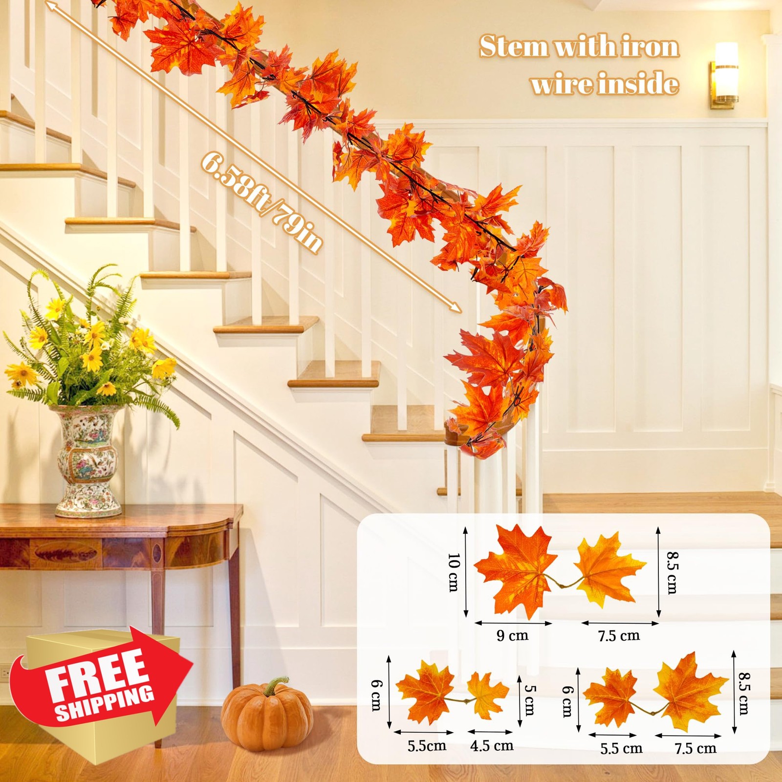 AWARDSEN Orange 6.5ft Maple Leaf Garland
