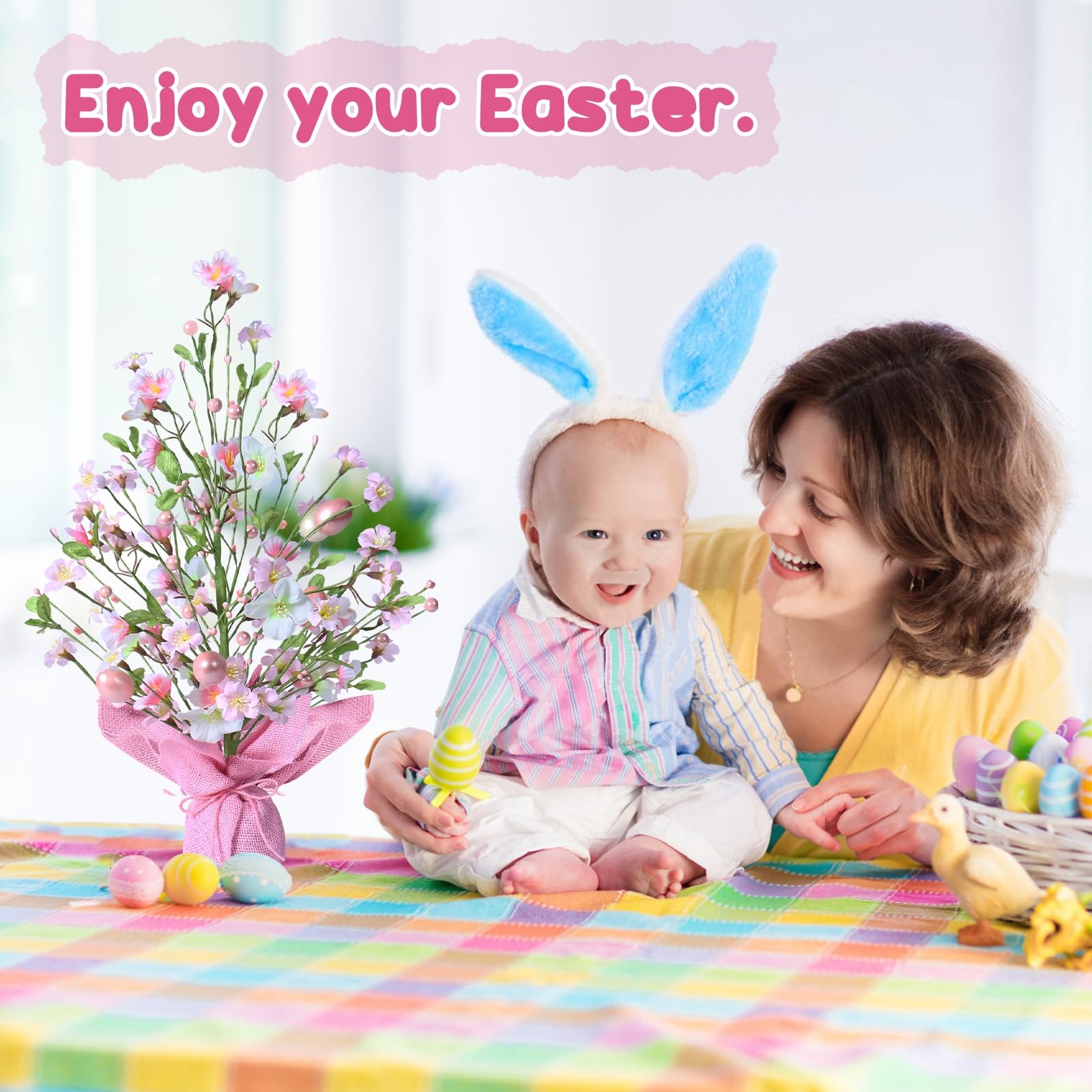 18 Inch Artificial Easter Pink Egg Flower Tree Tabletop Decoration Party Wedding