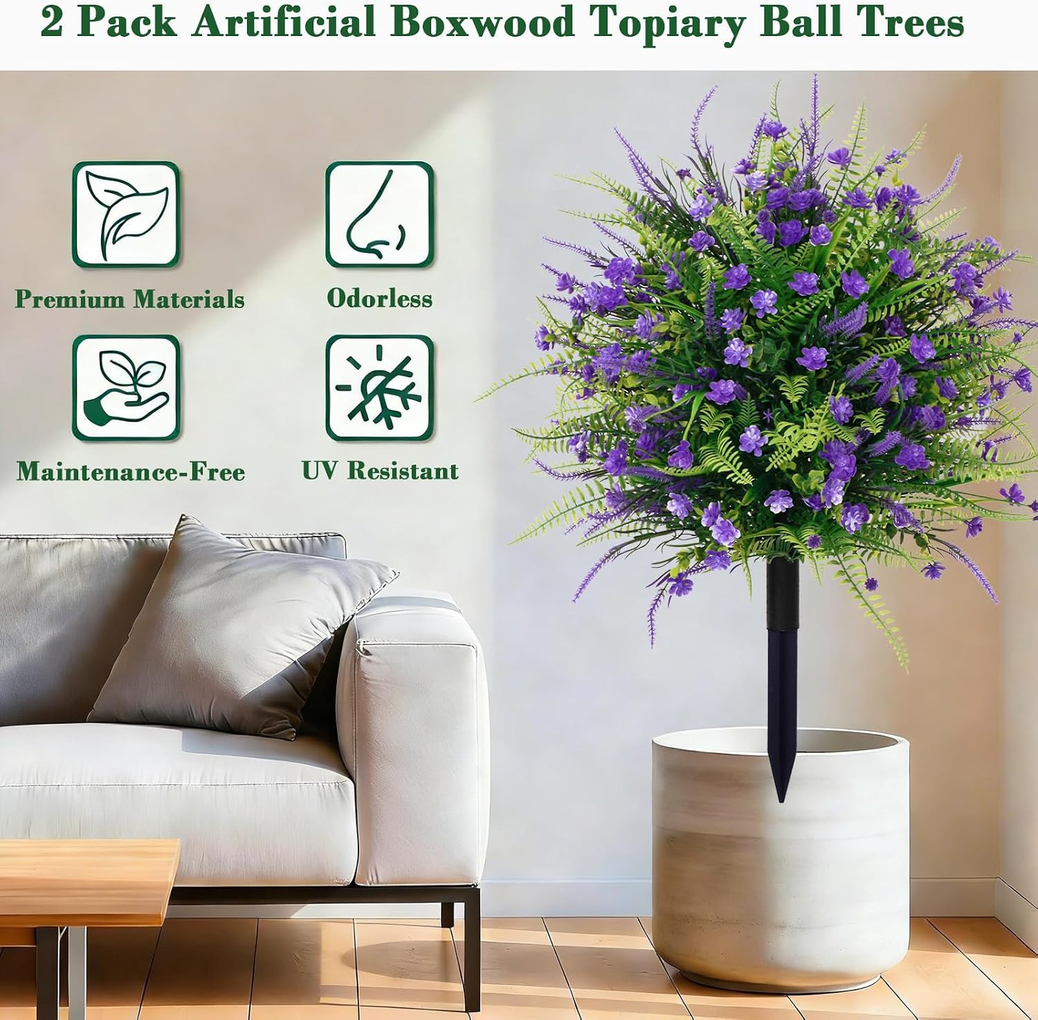 Set of 2 UV Resistant Artificial Boxwood Ball Topiary Plants with Stakes
