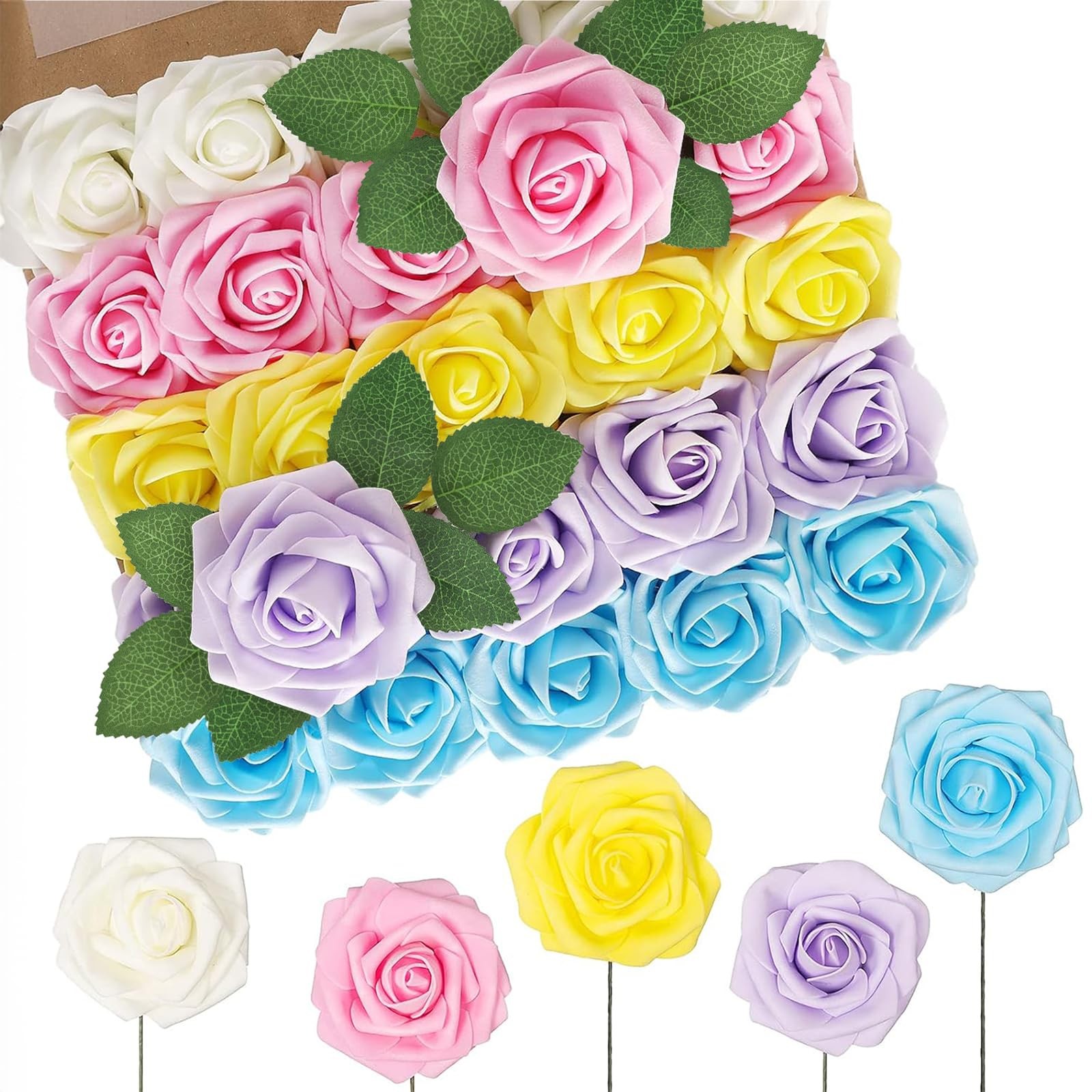 50PCS Artificial Flowers Roses Fake Bouquet Wedding Decor Mixed Colors Series B