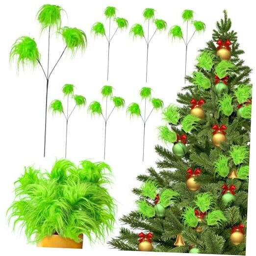 6 Pcs Lime Green Furry Christmas Tree Picks Decoration 16″ Lime Green