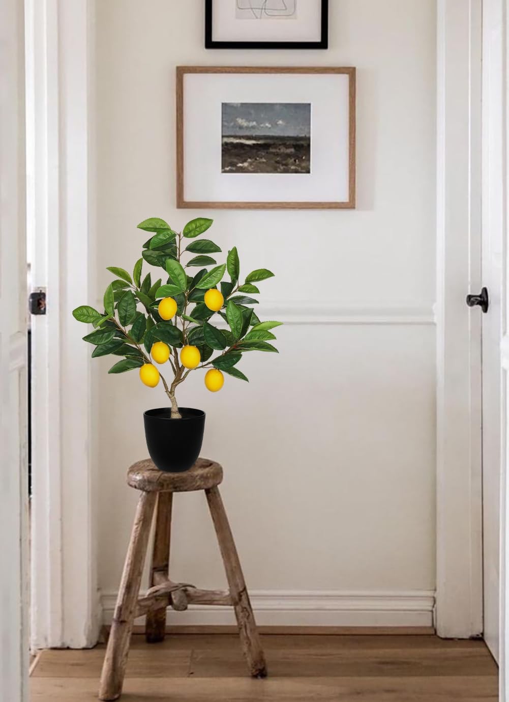 Artificial Potted Plants 19.7 Inch Small Fake Lemon Citrus Tree Black Pot