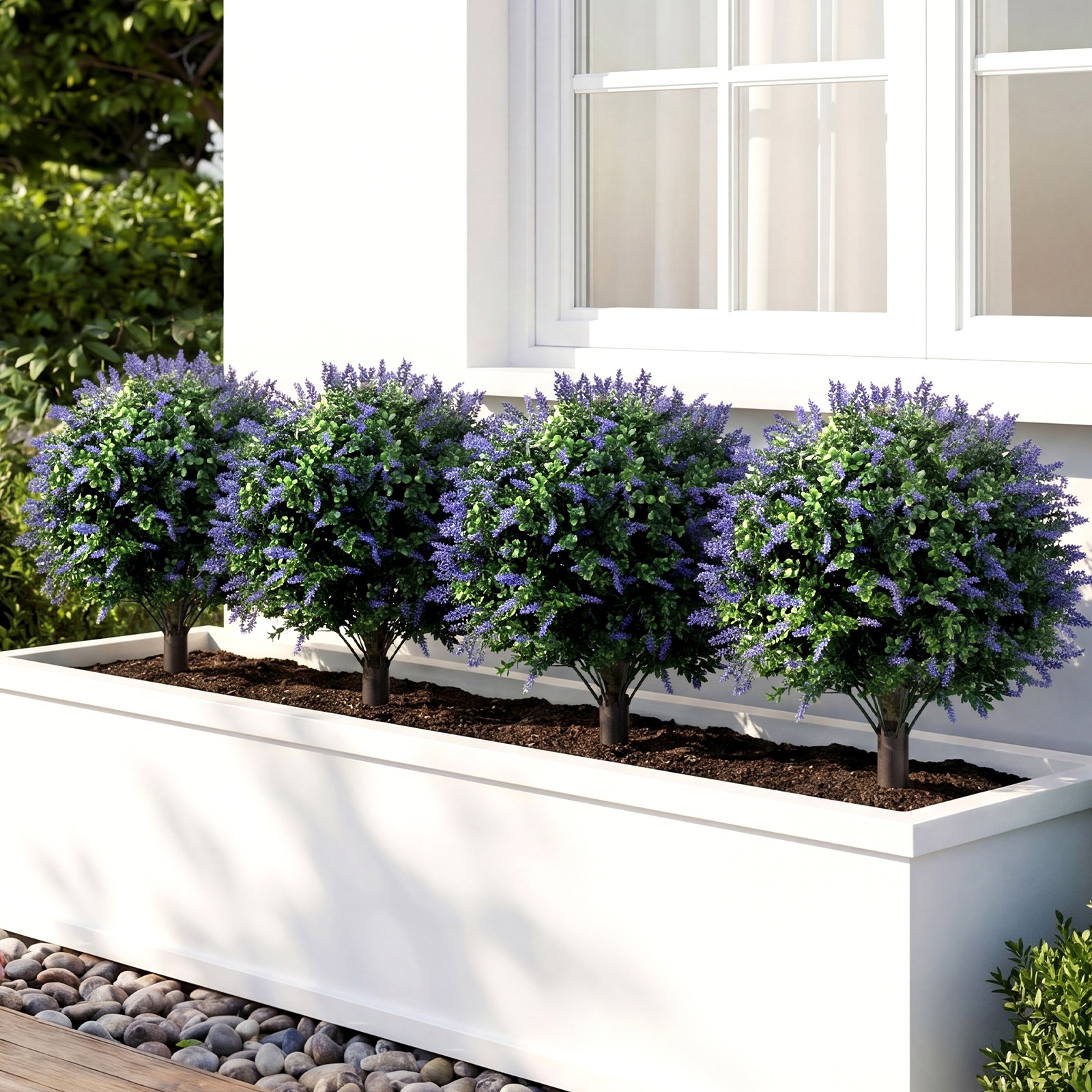 2Pack Artificial Lavender Boxwood Topiary Ball Trees, Faux Floral Shrubs, Patio