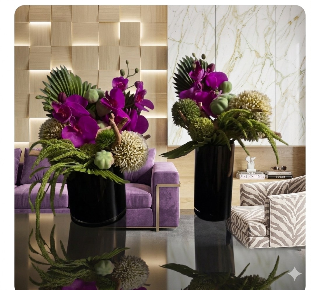 Set of Two Ikebana Arrangements Artificial Orchid Floral Decor