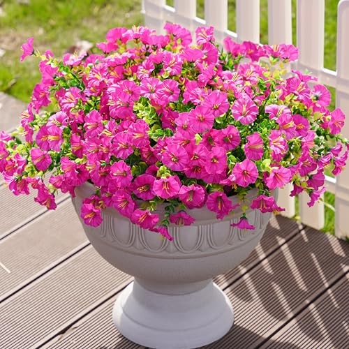 Artificial Flowers Fake Plants for Outdoors Decoration, 12 Bundles Silk Fuchsia