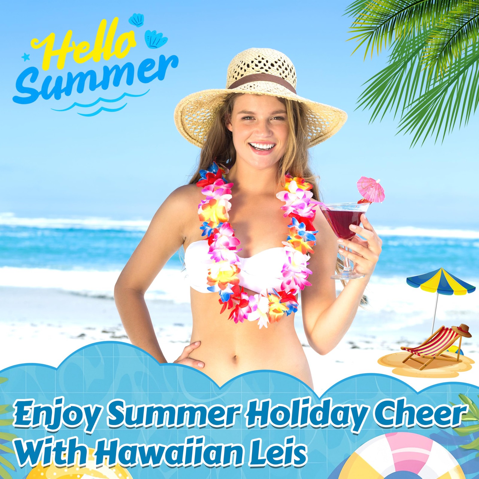 50 Hawaiian Luau Leis Bulk, Colorful Tropical Silk Flower Necklace, Hawaii Th…