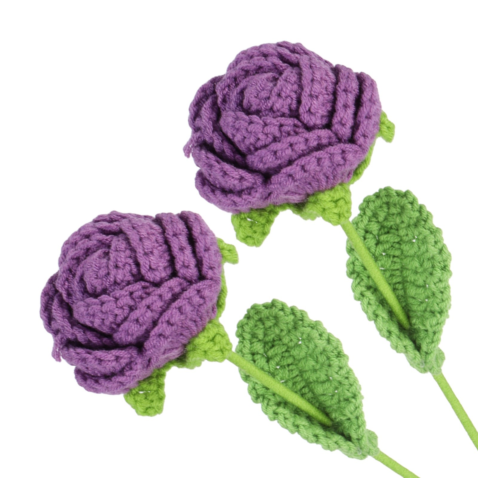 2Pcs Crochet Flower, Rose Handmade Knitted Bouquet, Dark Purple