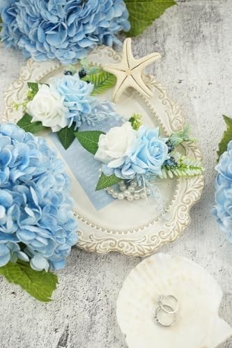Light Blue Corsage and Boutonniere Set for Wedding Prom Artificial Rose Flow