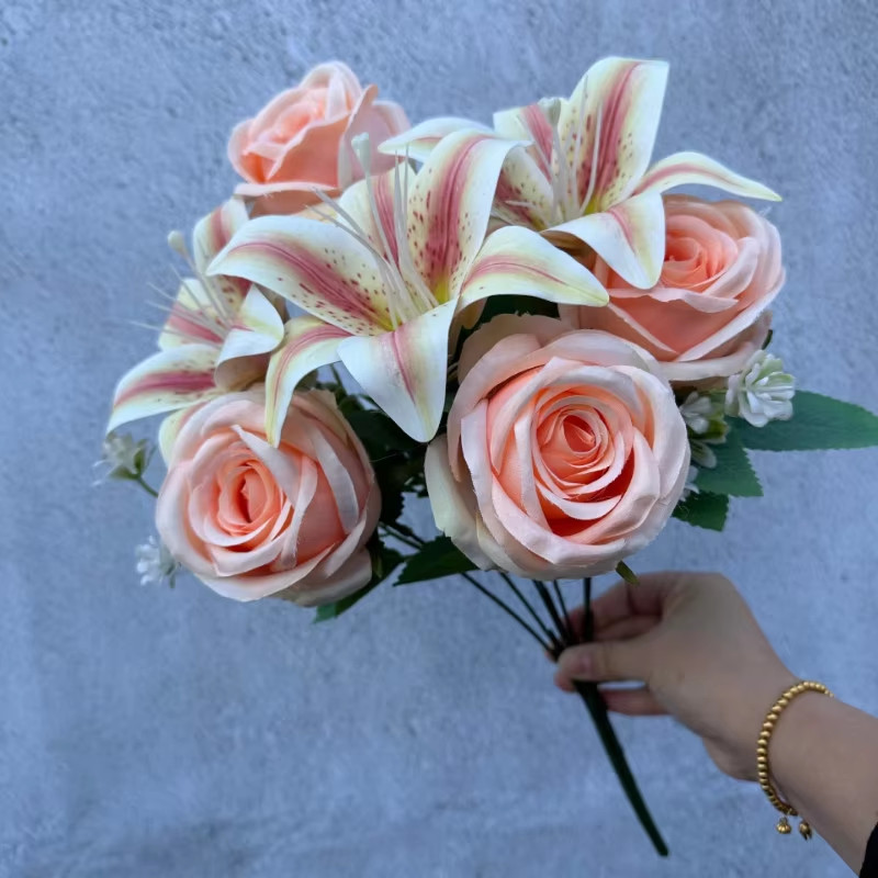 Mix Artificial Roses Lilies Pretty Display For Vase Wedding Table Top Decor HOT