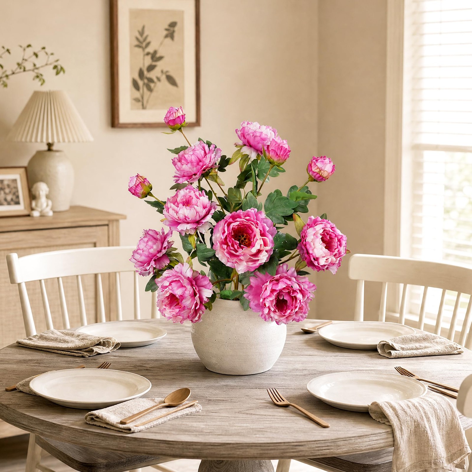 4PCS Peonies Artificial Flowers Silk Peonies Fake Flowers 31.5”Long Stem Art…