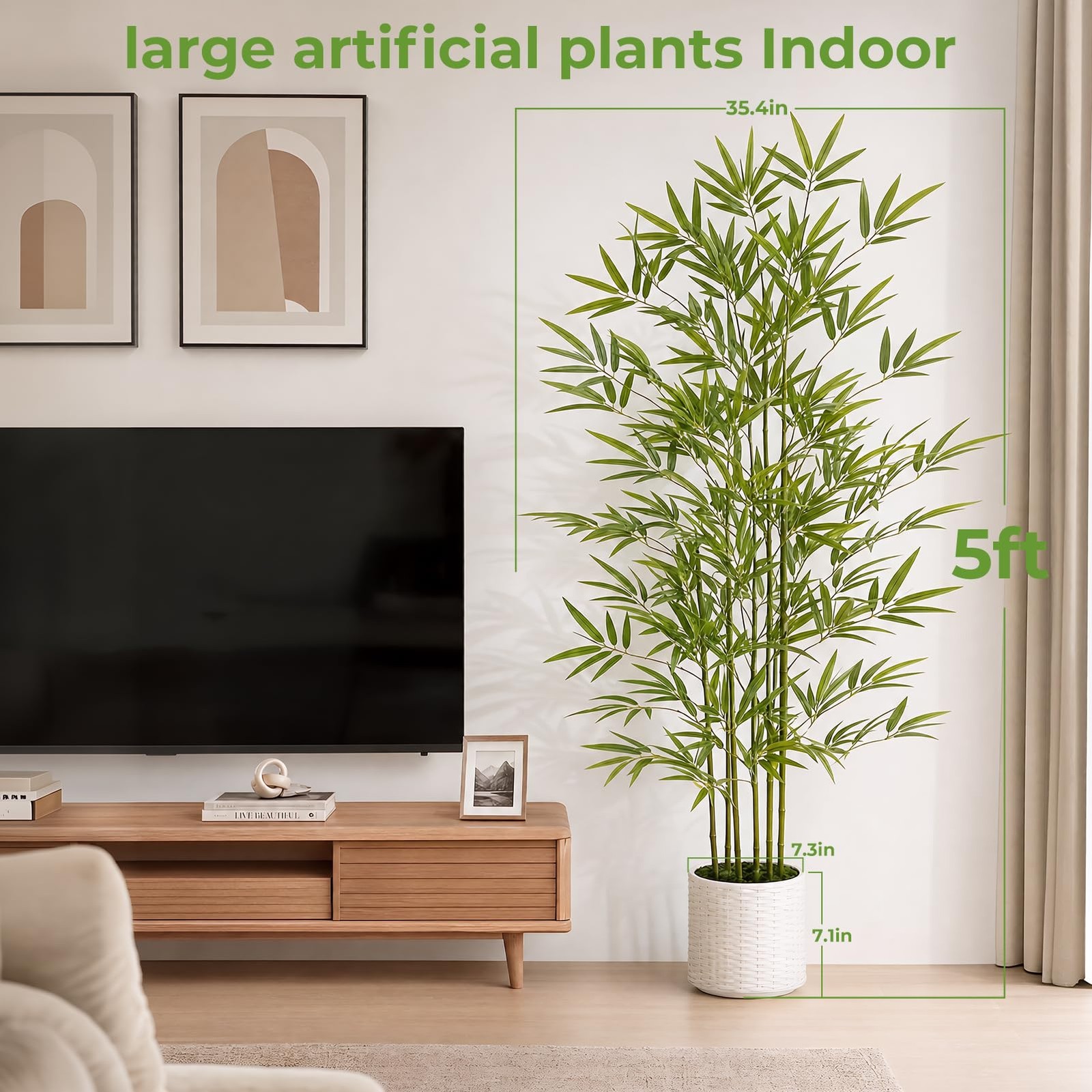 5FT Artificial Bamboo Tree with Wicker Style Planter, Fake Bamboo with Lifeli…
