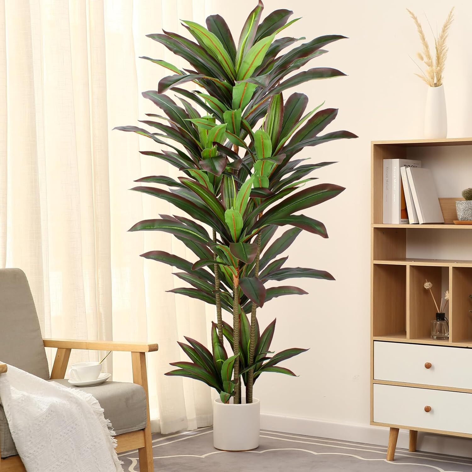Dracaena Artificial Plant 5Ft Red Yucca Silk Tree Faux Plants Indoor Tall Fake H