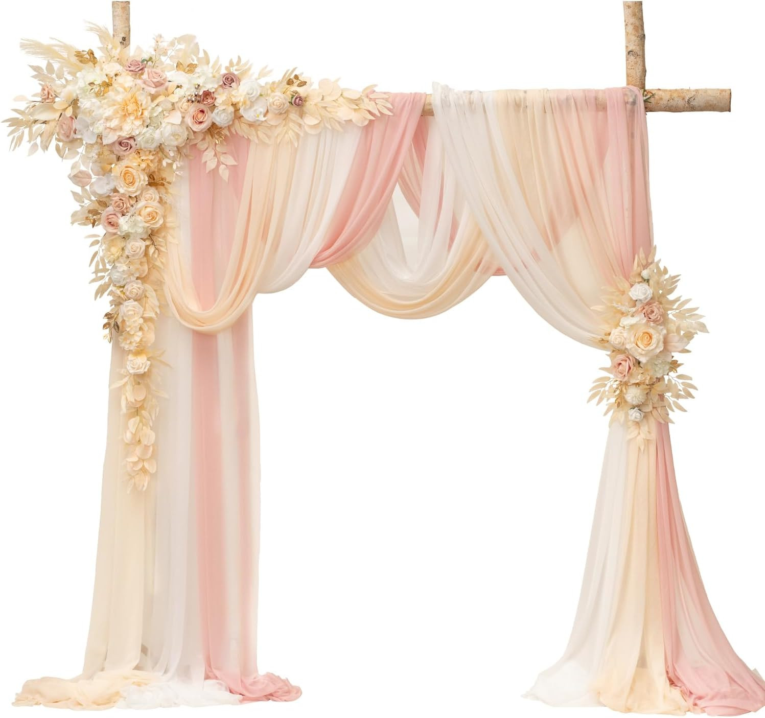 Wedding Arch Flowers Kit – Deluxe 5Pcs Artificial Floral Swag with 3 Sheer Drape