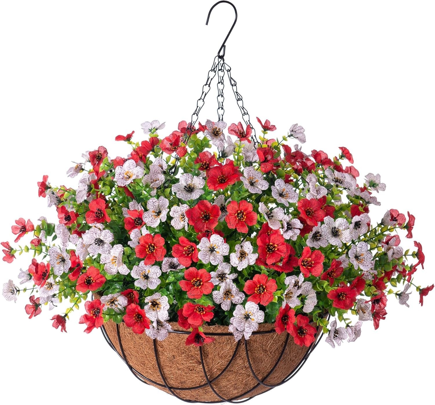 Artificial Silk Flowers Hanging Baskets Outdoors Indoors,Daisy Red and White