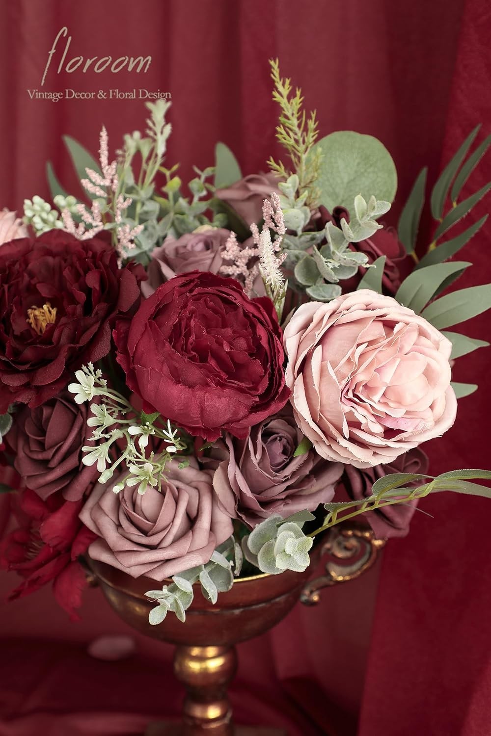 Floroom Burgundy Mauve Artificial Flowers Marsala Fake Roses Peonies and Greener