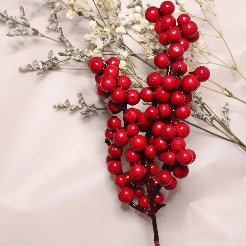50/1Branch Christmas Artificial Berries Stem Red Holly Berry Fake Flowers Plant