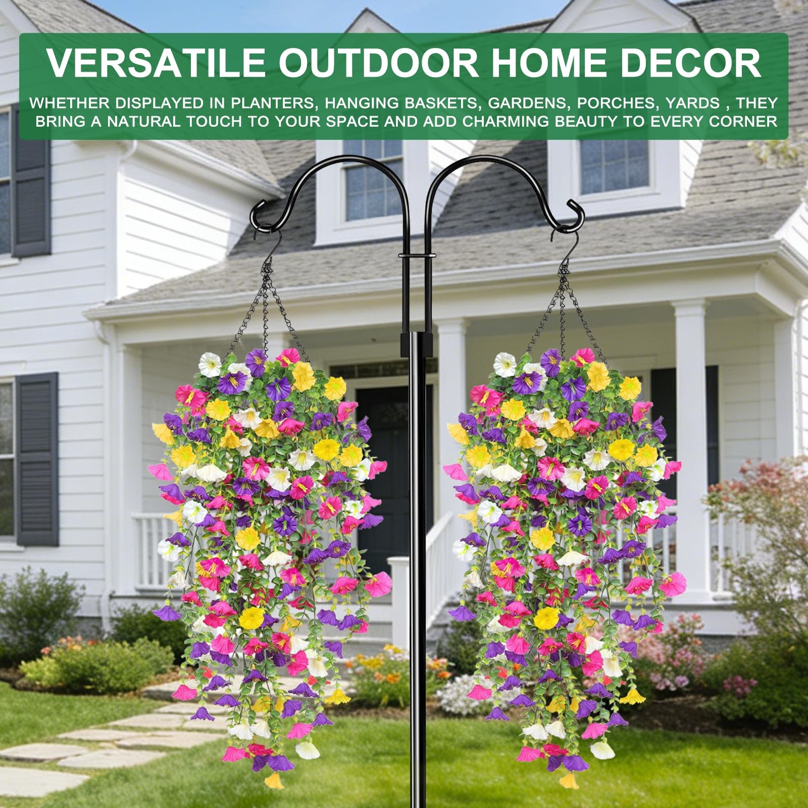 TURNMEON 4PCS Artificial Hanging Flowers 276 Heads Faux Petunias Eucalyptus