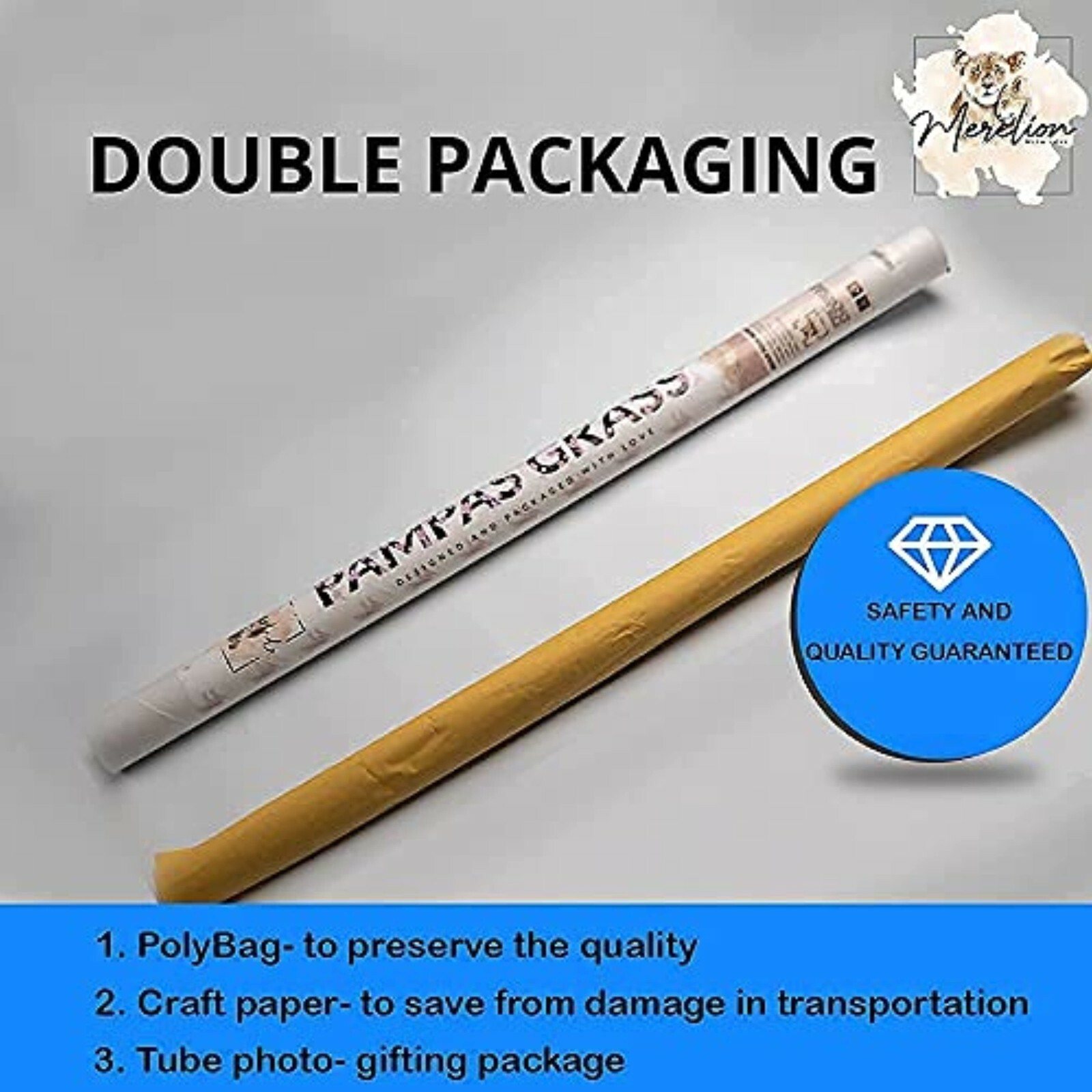 Set of 4 – Merelion Faux Pampas Grass Large Decor, 43″ 110Cm – Cream Beige Color