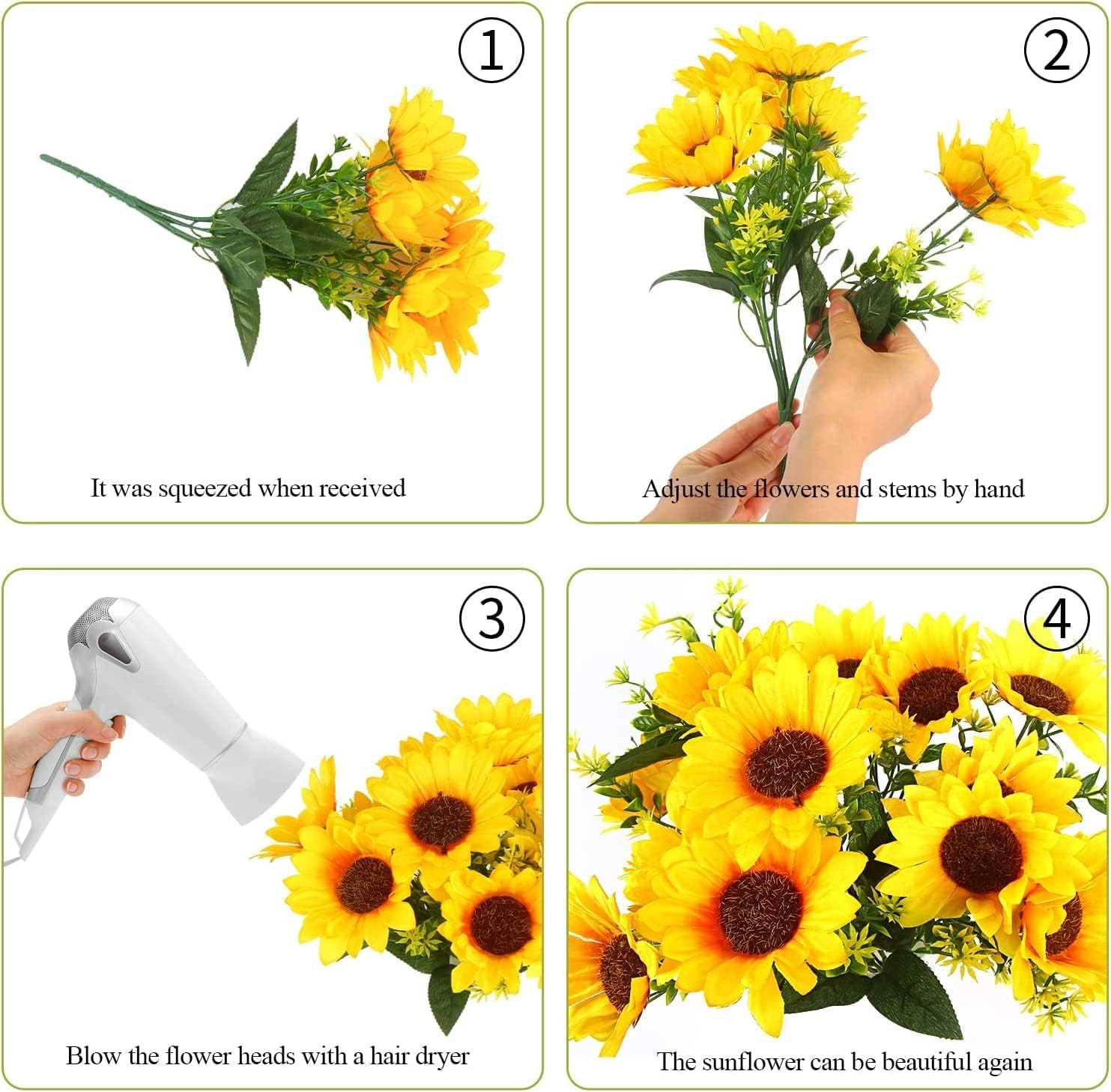 2 Bunches Artificial Sunflowers Bouquet, 3.7’’ High Realistic Flowers Silk Fa…