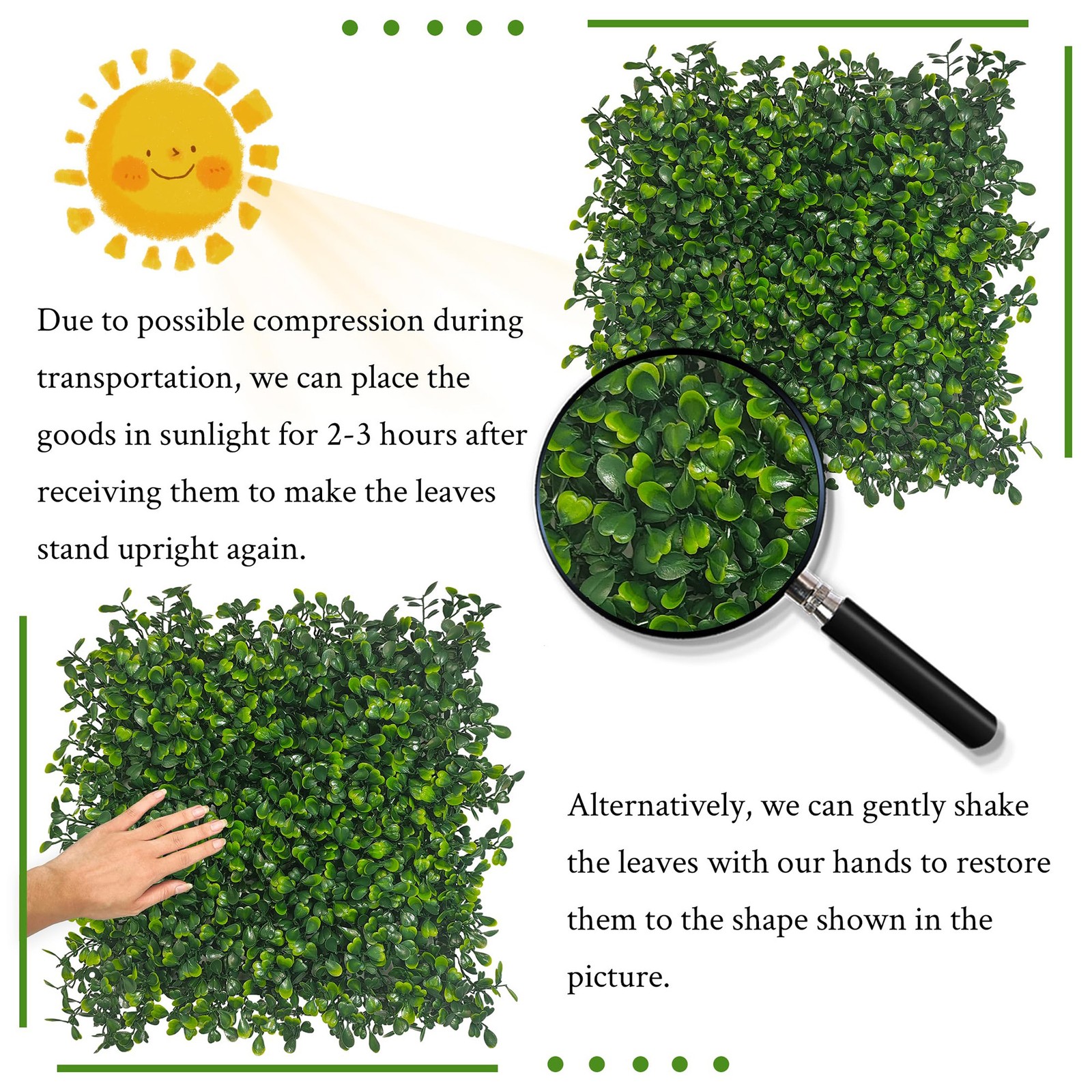 Artificial Grass Wall Panel 10″x10″ 12P, UV Protected Boxwood for Garden Decor