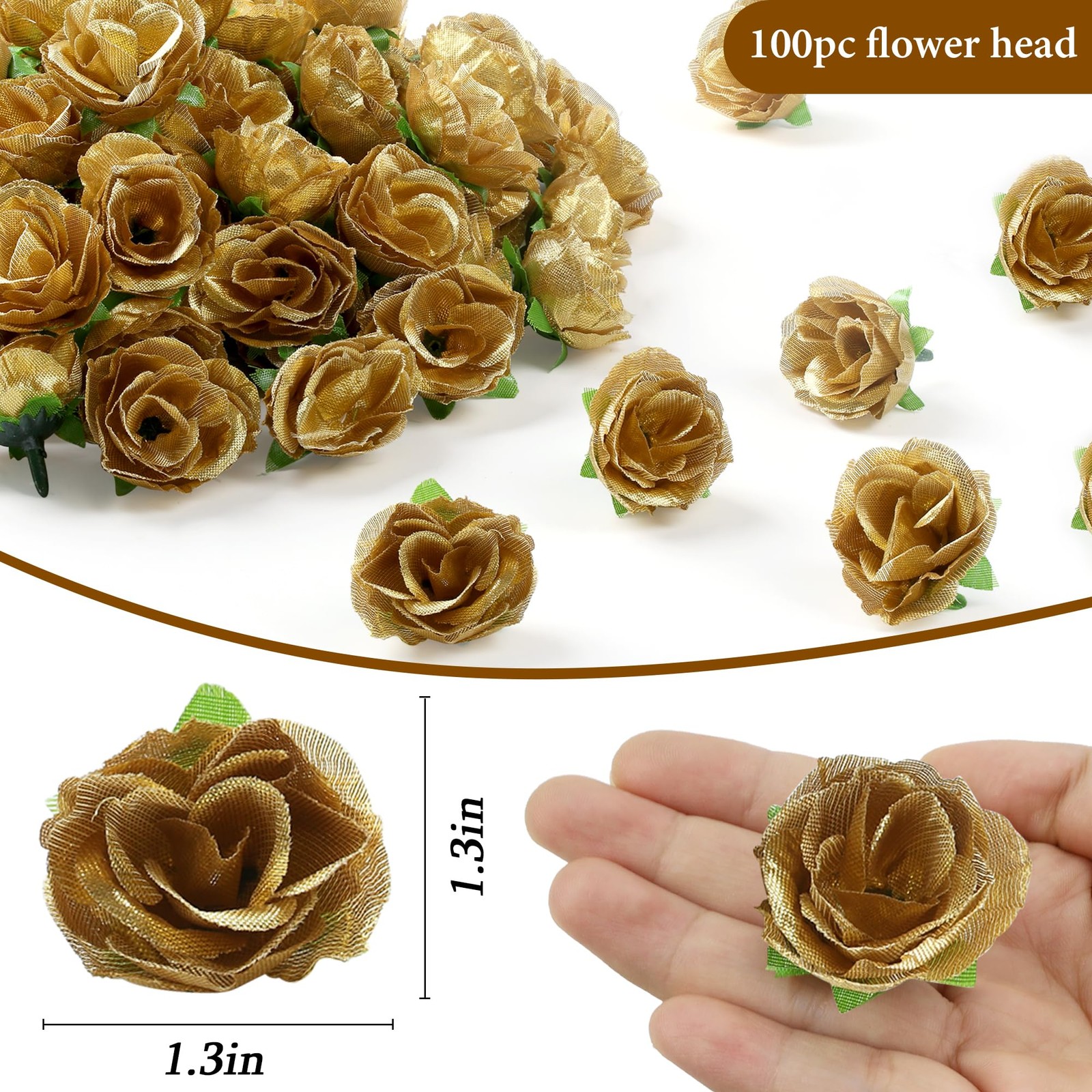 100 PCS Mini Golden Rose Head Artificial Flowers DIY Flower Wall 1.3 Inch