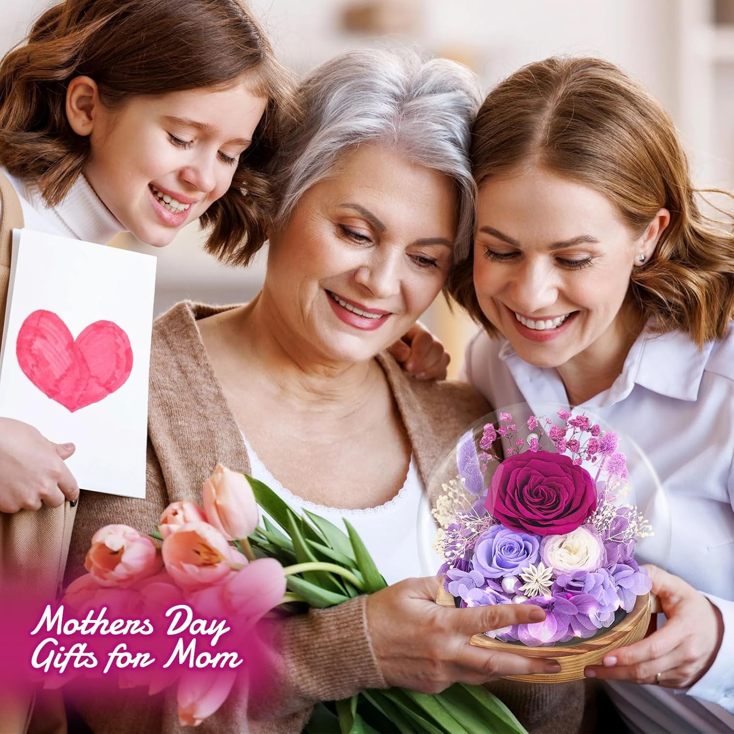Preserved Flowers Roses in Glass Dome, Forever Flowers for Delivery Prime, Etern