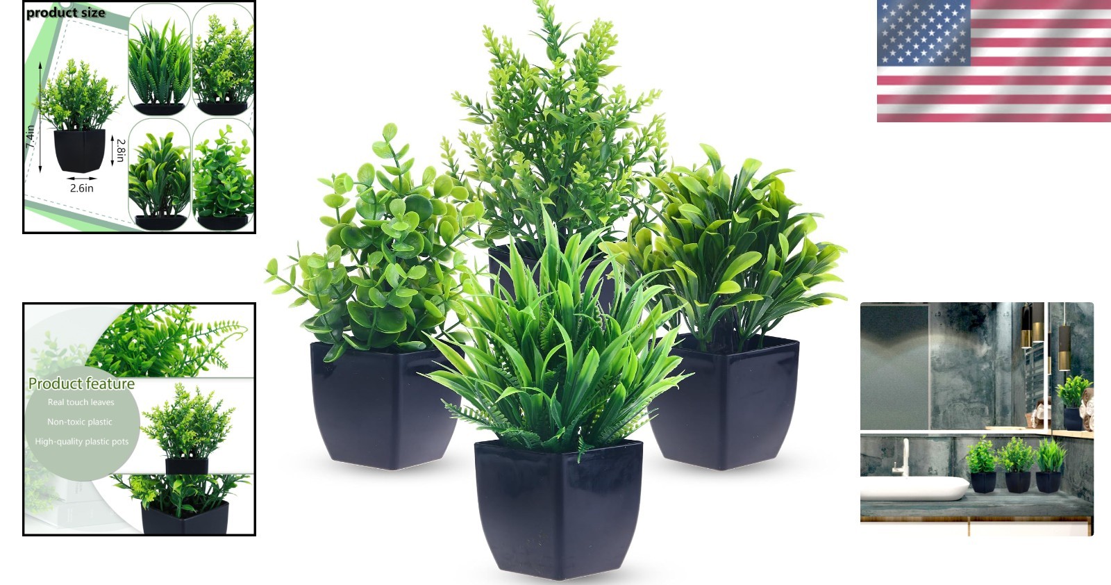 Pet-Friendly Mini Fake Eucalyptus Plants – 4 Pack for Home and Office Decor