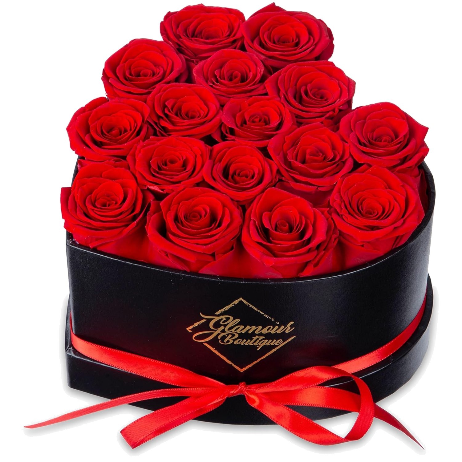 16 Red Roses in Heart Shape Box – Eternal Gift for Her