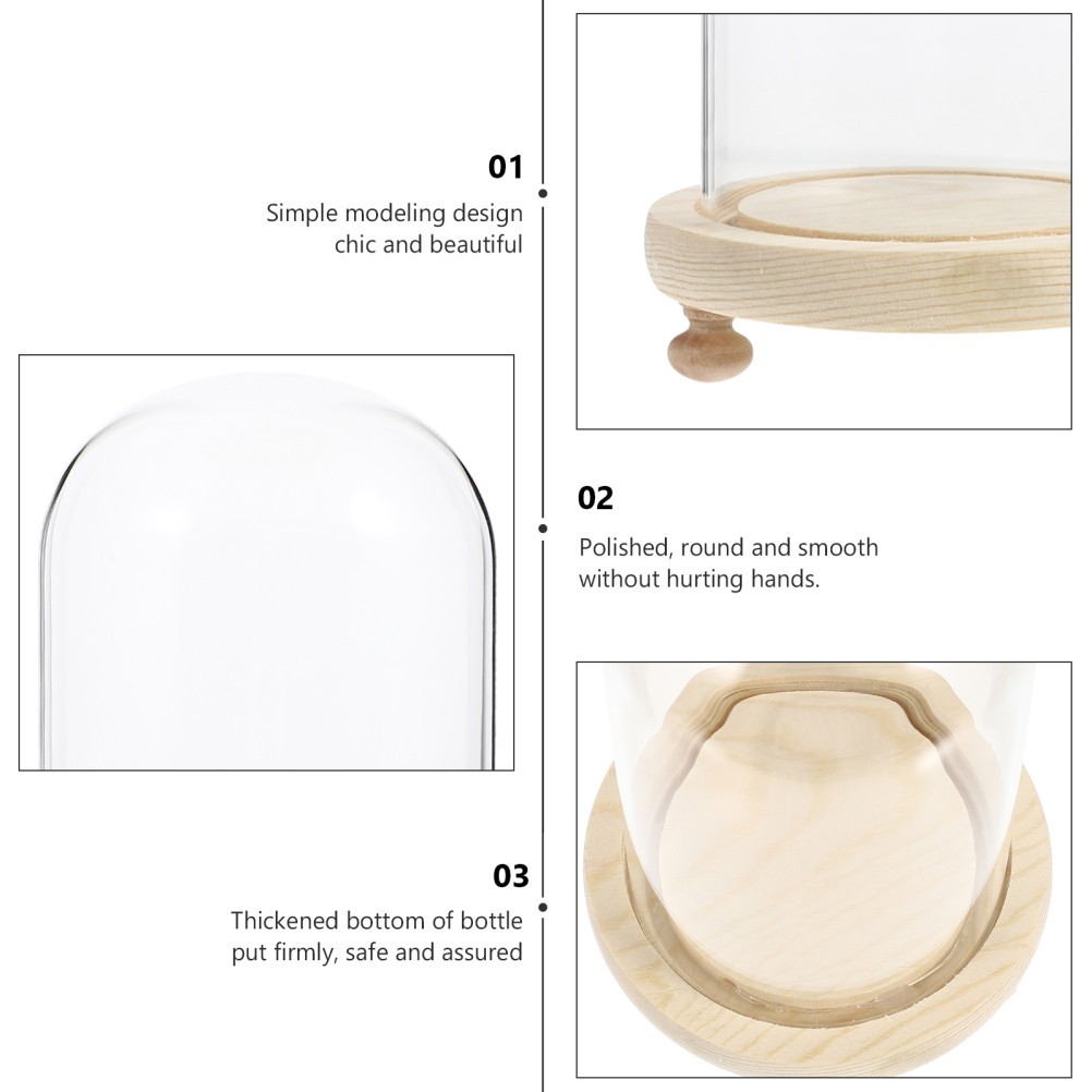 1 Set Creative Preserved Flower Glass Display Cover with Wooden Stand