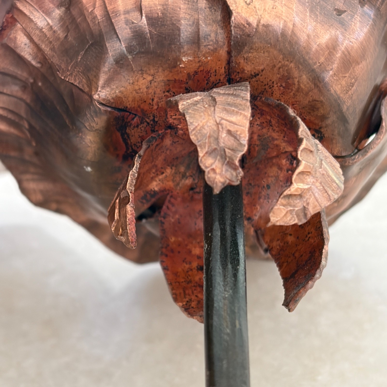 Copper-Tone Metal Rose Sculpture Pair 7” 9” Handcrafted Floral Decor