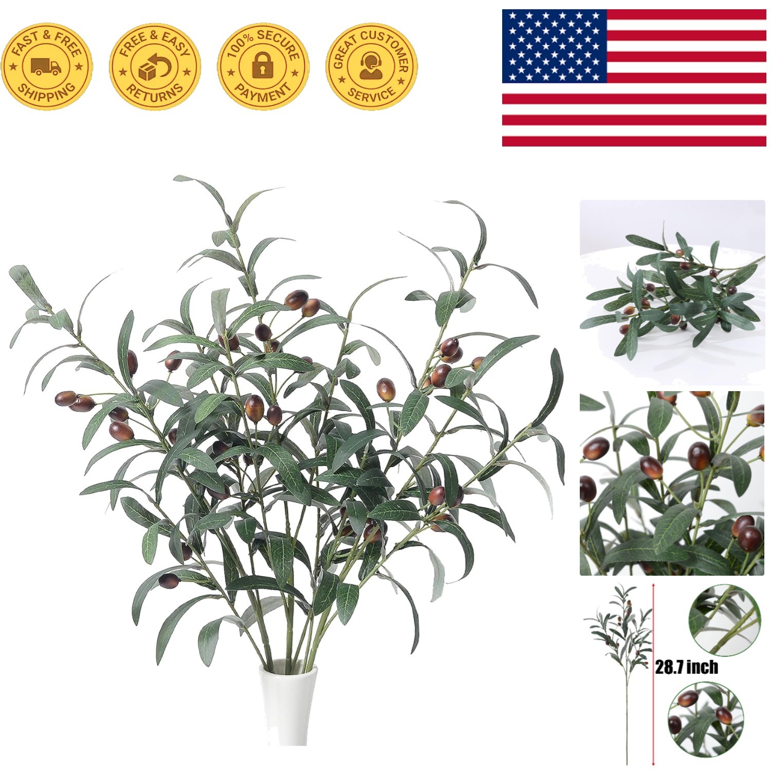 Versatile Artificial Olive Branches for Wedding & Home Decor – 28.7 inches