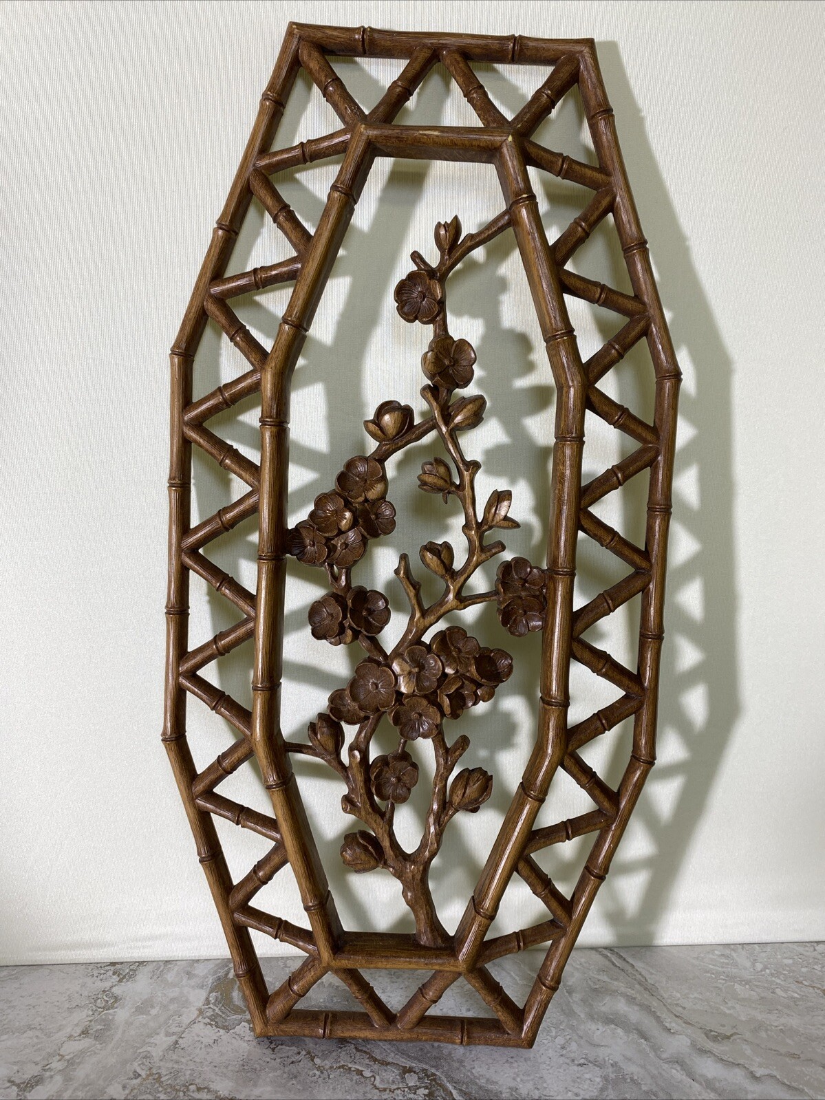 Vtg SYROCO Pair Bamboo Floral Wall Plaques Dart 7412 A & B Homco Retro MCM Boho