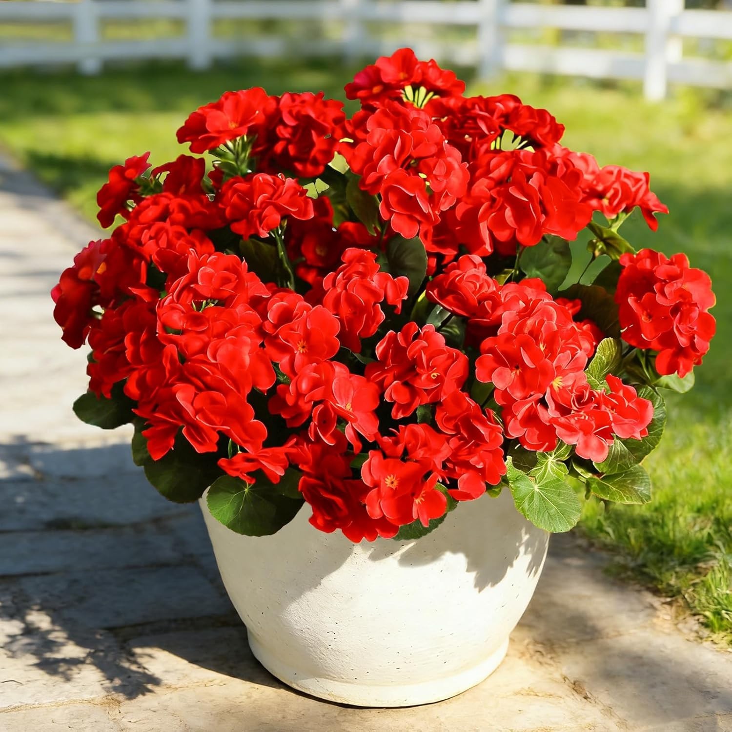 Vibrant Red Geraniums – Set of 4 UV Resistant Artificial Flowers for Outdoors
