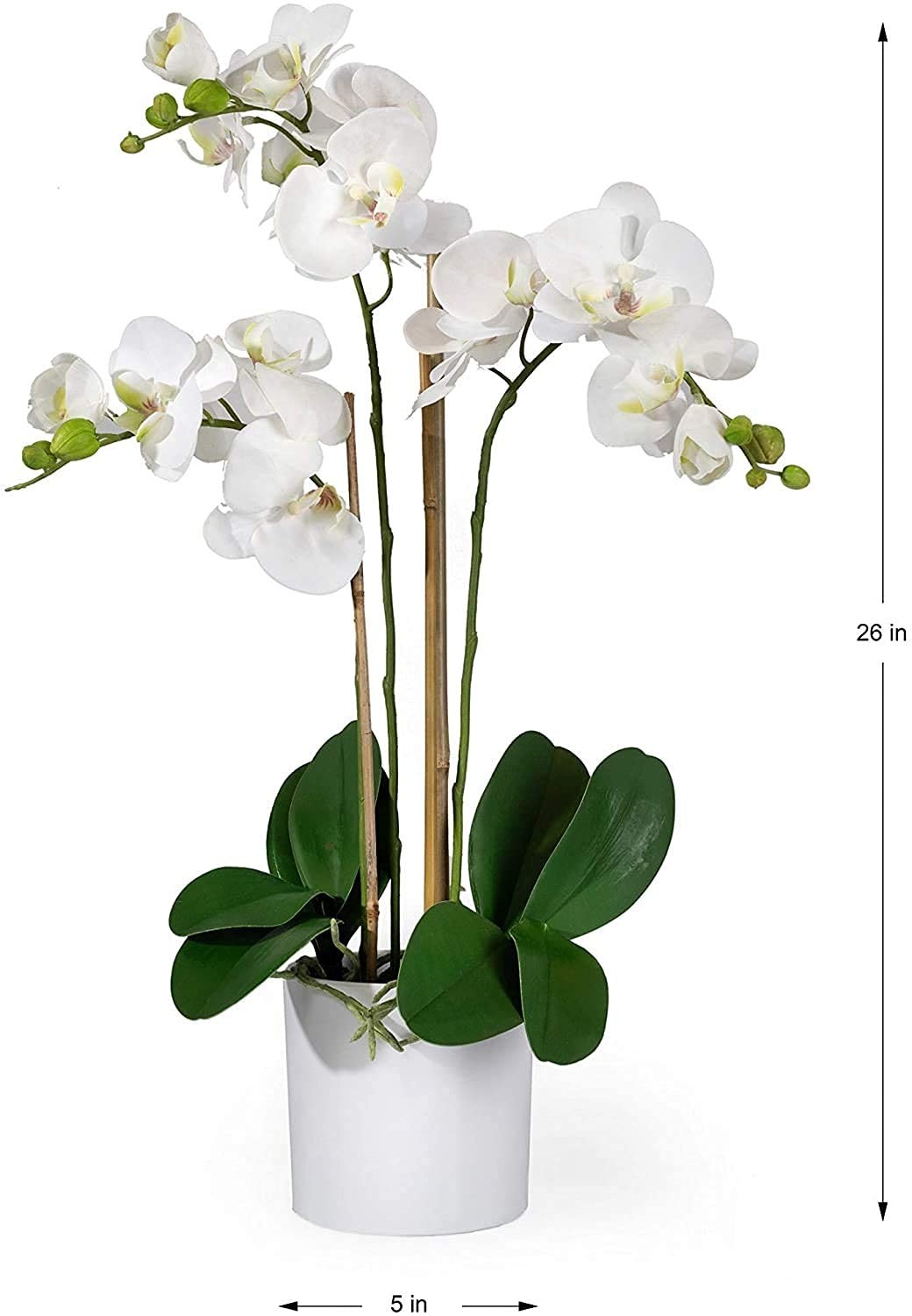 3 White Realistic Phalaenopsis Orchids in Pot, Artificial Potted Flowers – Be…