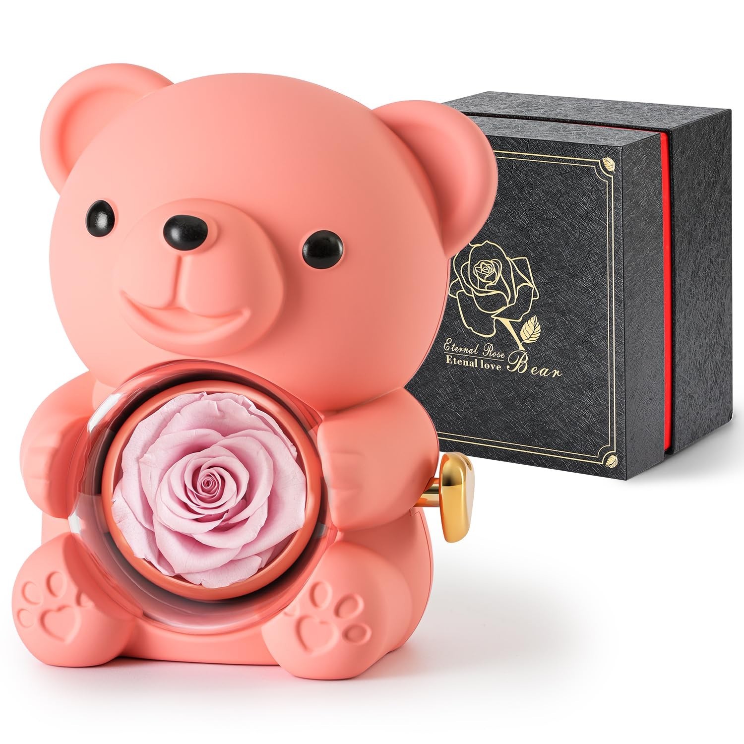 Adorable Teddy Bear with Real Preserved Rose – Elegant Gift Box for Mother’s Day