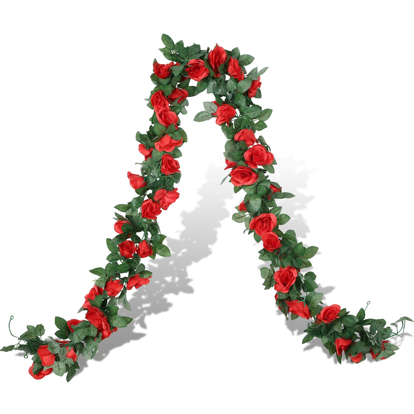 Syhood Artificial Rose Garlands Vines Leaves Banners 7.22 feet, Red