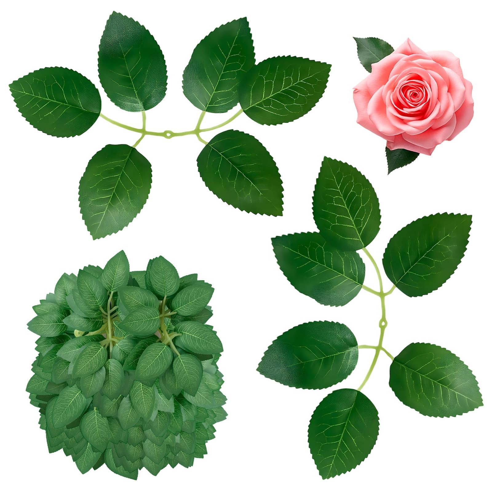 100 PCS Artificial Green Leaves Rose Bulk Fake Greenery Decor DIY Bouquets