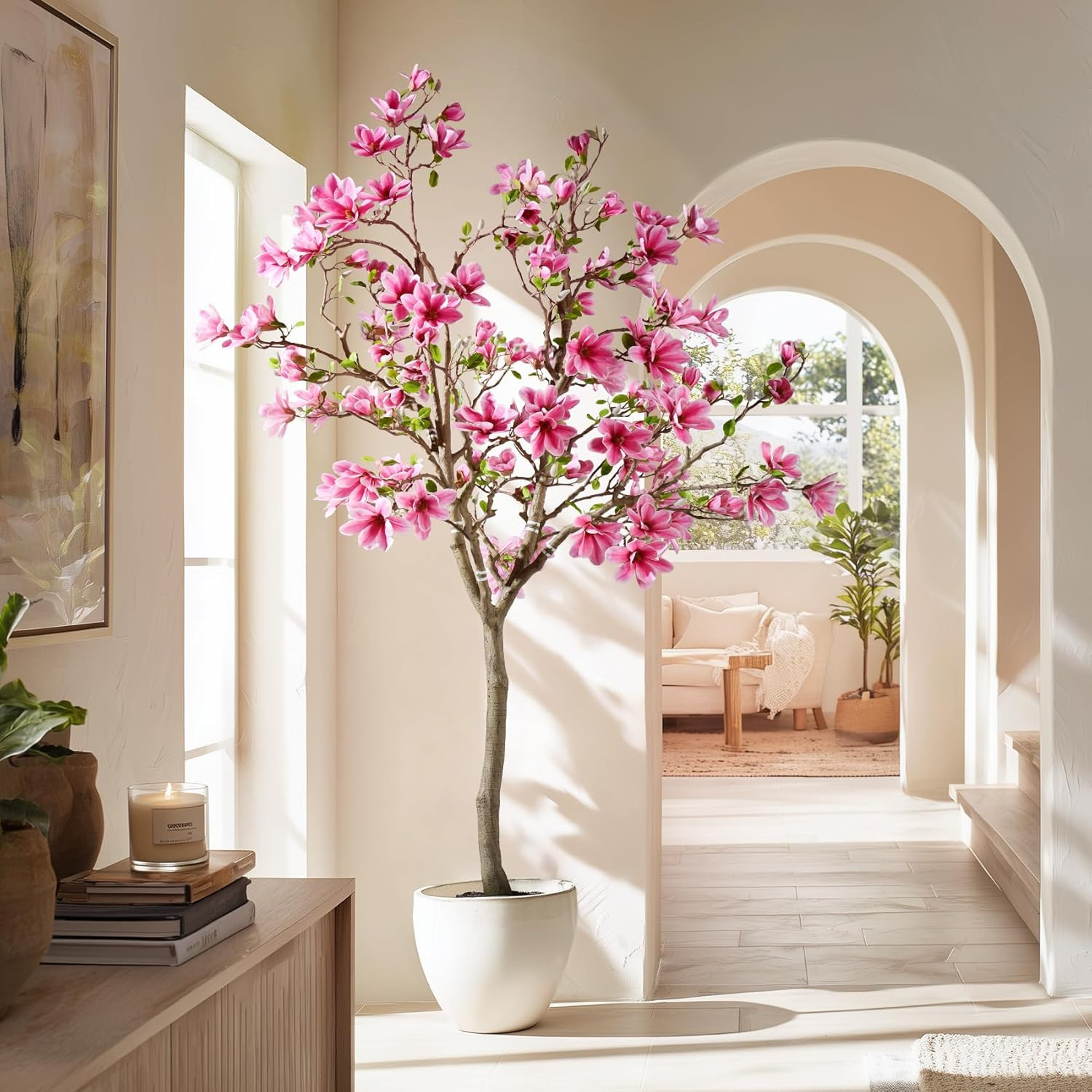 Realistic Tall Magnolia Flower Tree for Home, Office & Patio Decor
