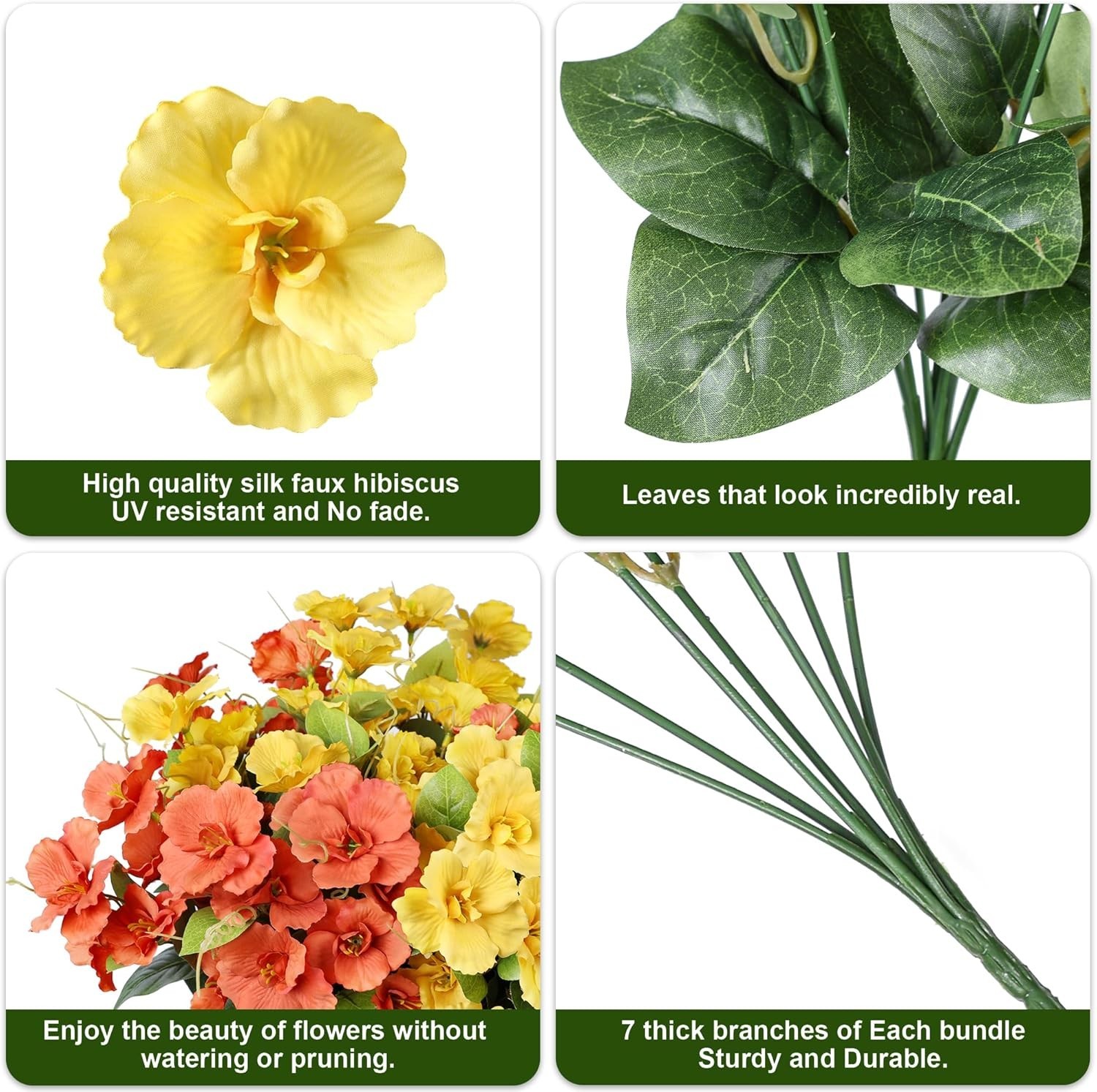 Fake Hibiscus Artificial Flowers, Outdoor, 6 Bundles, UV Resistant