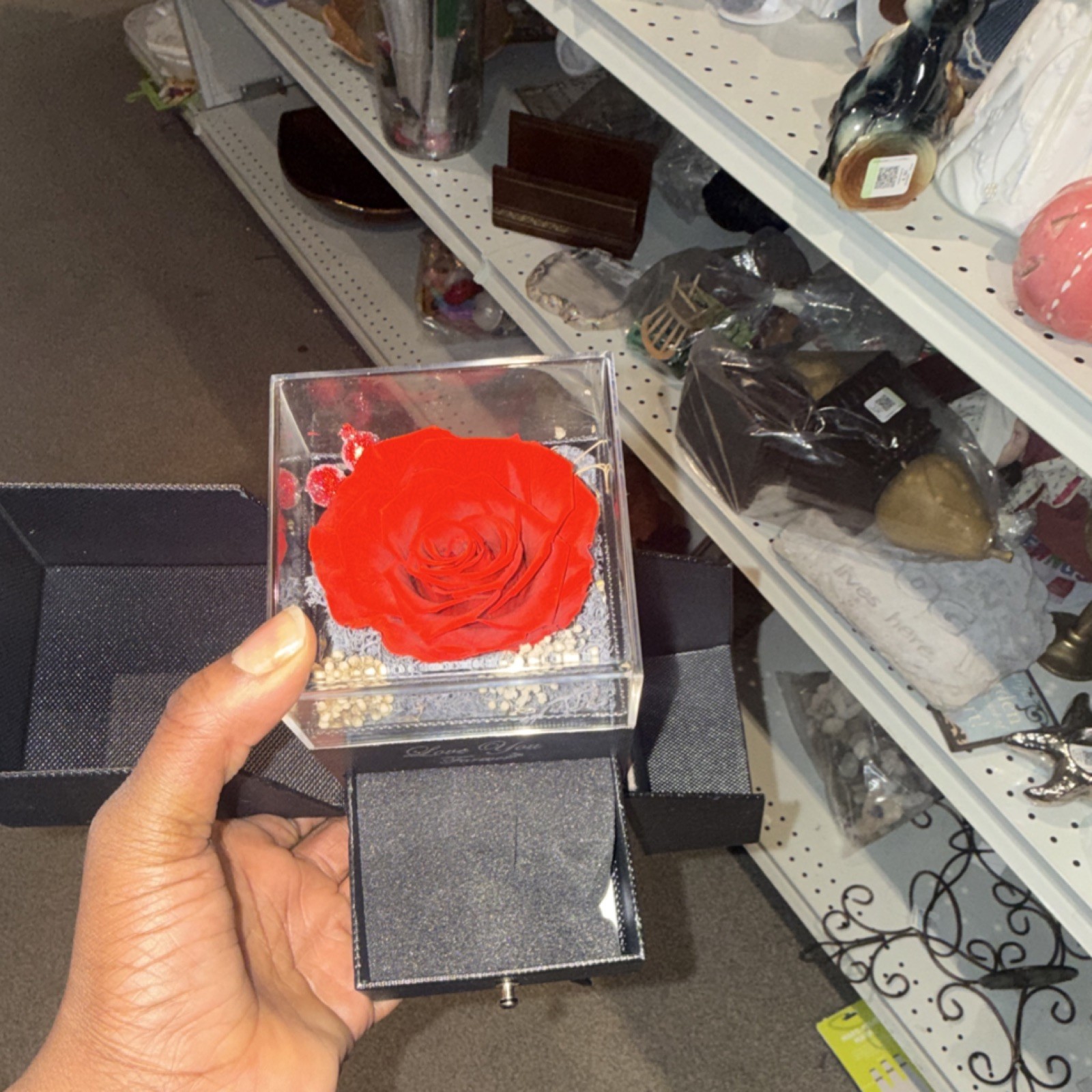 Artificial Red Rose Flower Box Arrangement in Clear Display Box Plastic