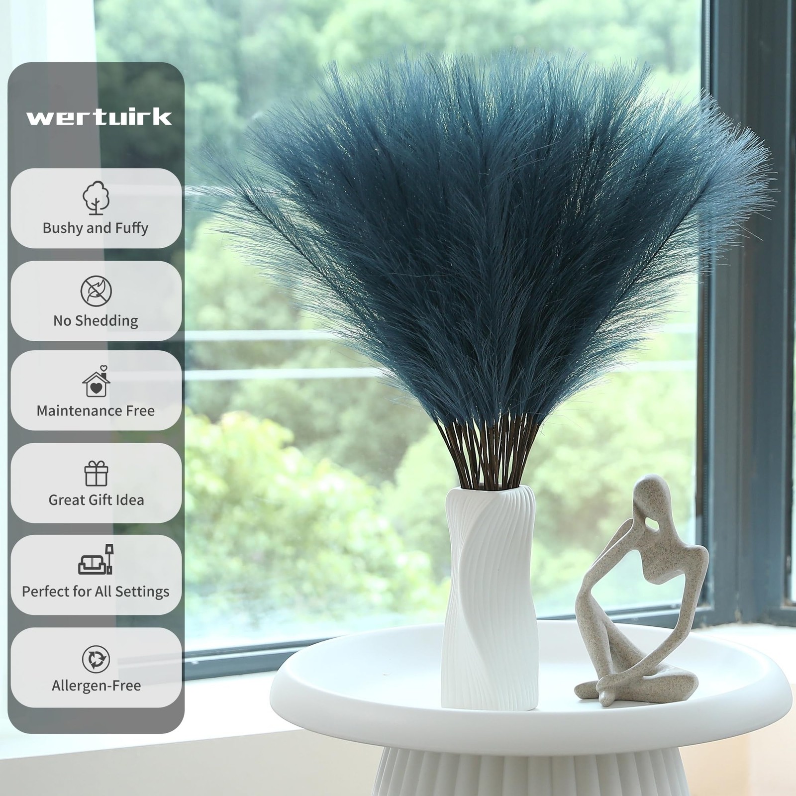 60 PCS Blue Faux Pampas Grass Decor 24 Inch Tall Floor Vase Centerpiece