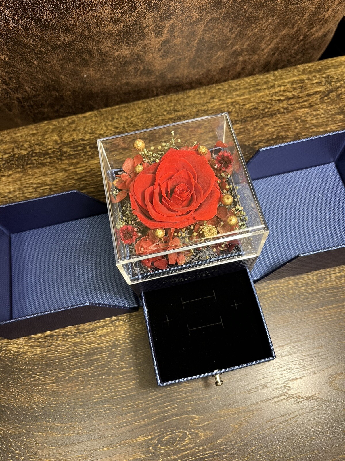 Preserved Eternal Real Rose Flower Gift Box With Jewelry Box Best Wishes
