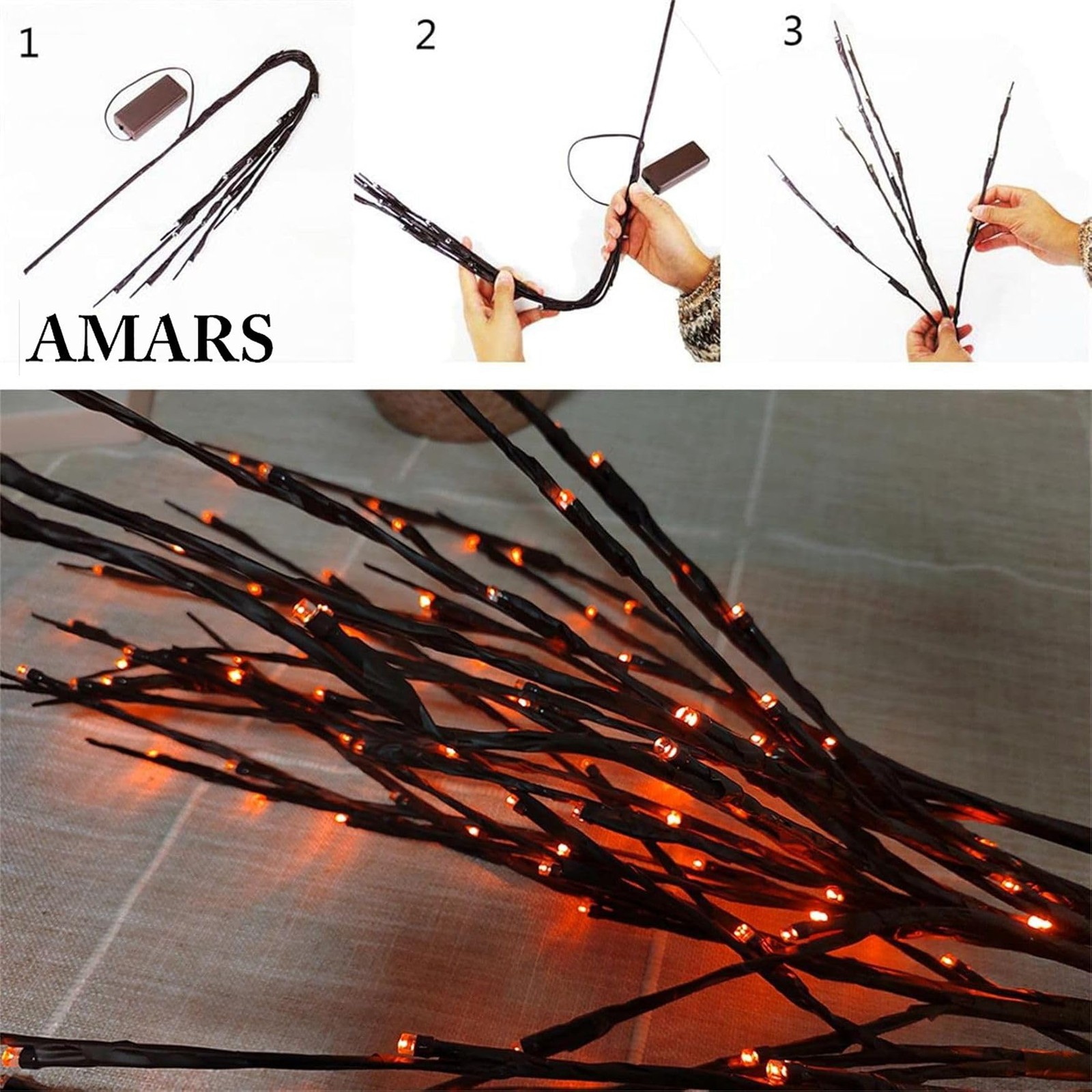 2 Pack Halloween Lighted Branches Lights Decorations, Battery Operated, Twig …