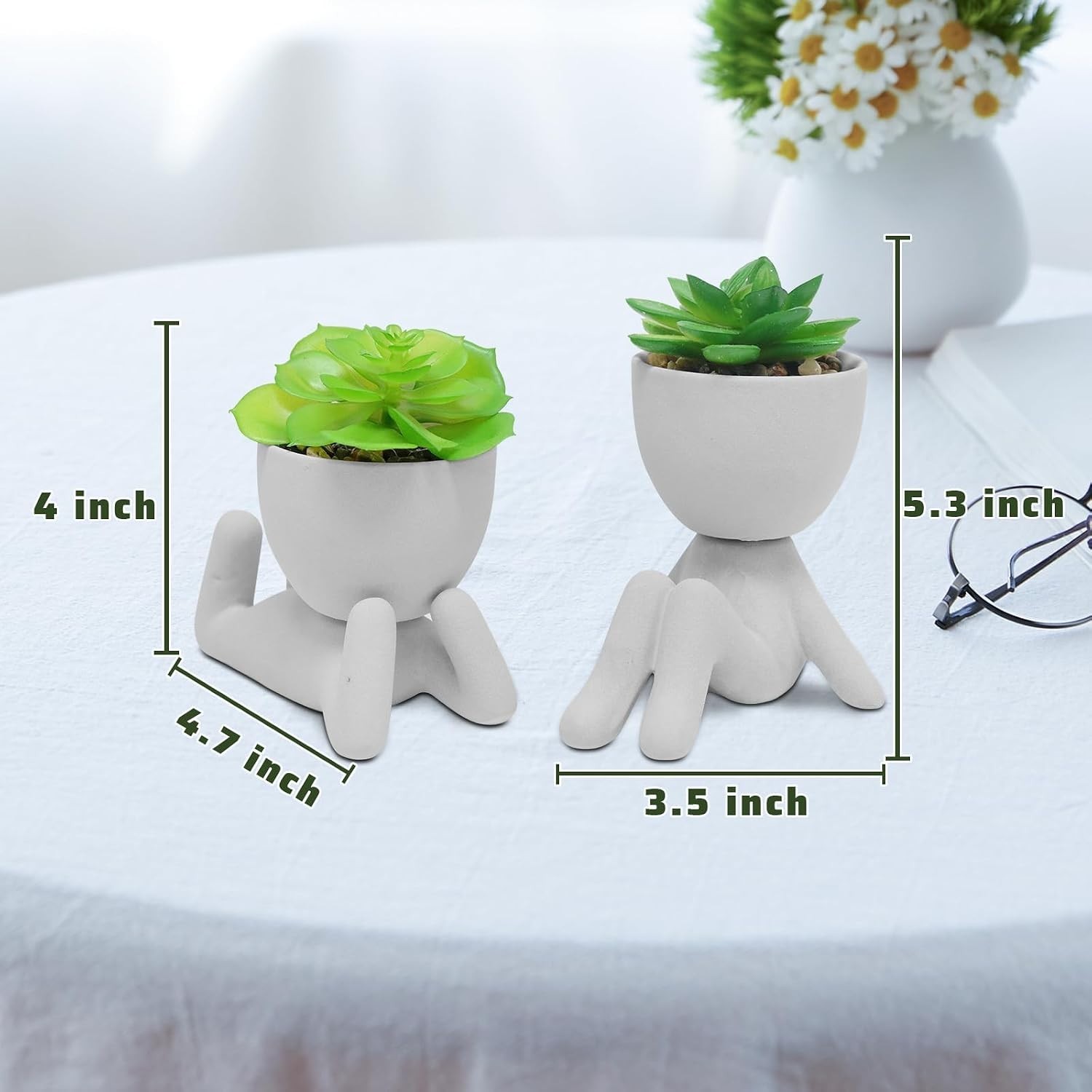 2 Count Decorative Succulents with Artistic Human-Shaped Pots for Home & Office