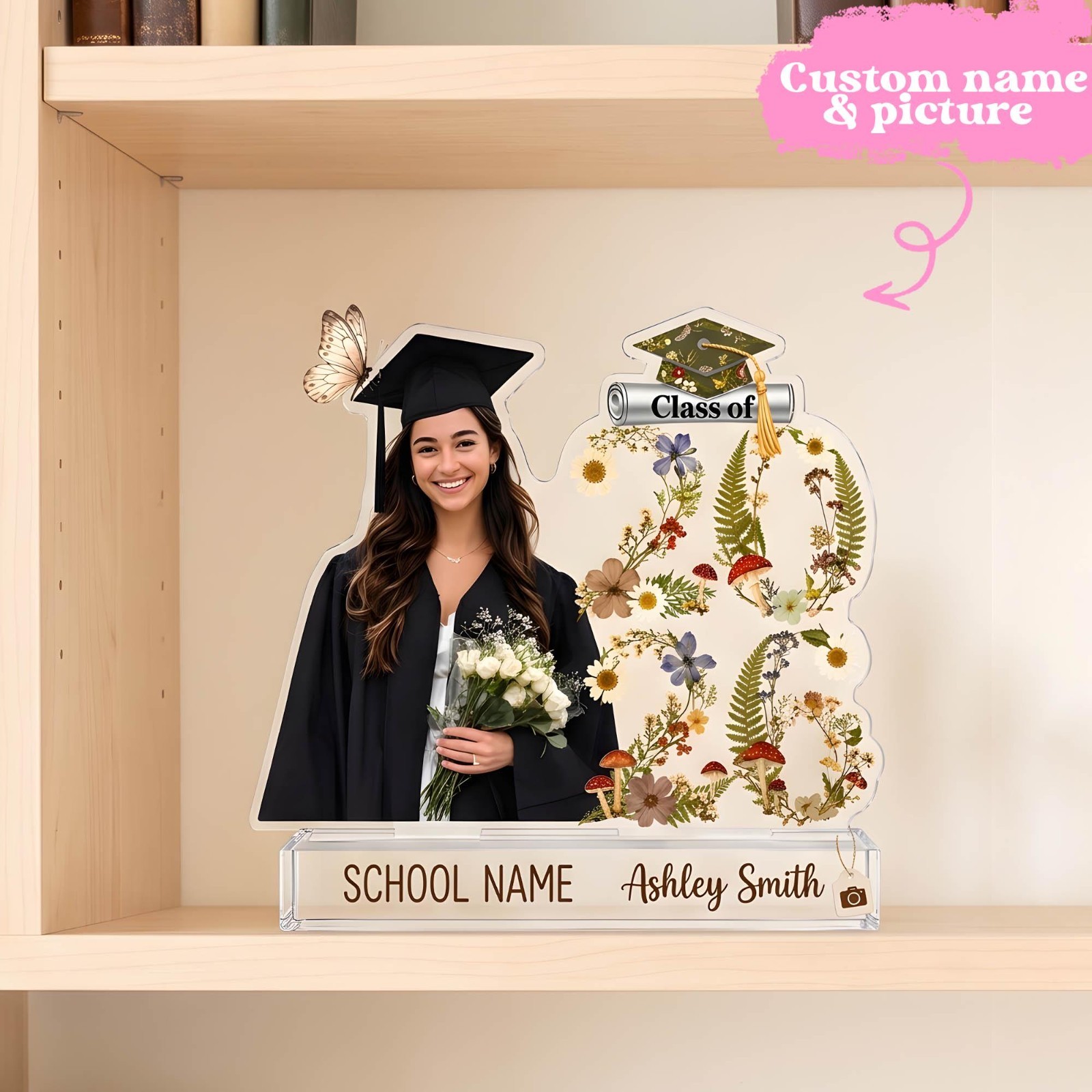 Custom Photo Wildflower Cottagecore Acrylic Block, Class of 2026 Graduation Keep