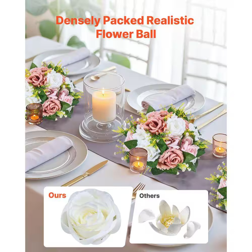 Flower Ball Arrangement Bouquet 10PCS, Wedding Table Centerpieces, 4.72 In. Whit