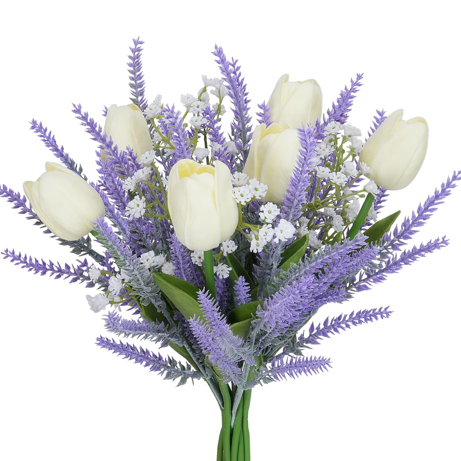 9PCS Artificial Flowers Purple Fake Plastic Lavender with White Tulips Floral…
