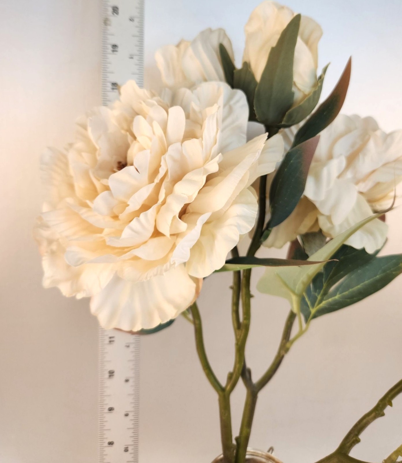 Cream Artificial Peony Stem 18 Inch Faux Peony Flower Stem Wedding Bouquet Flora